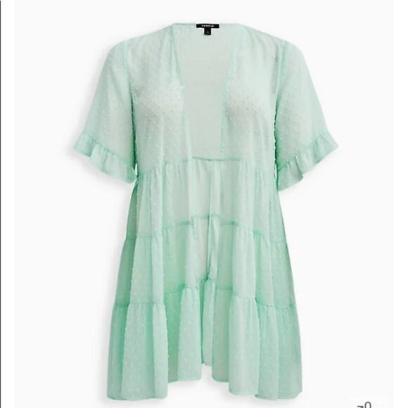 Torrid green CLIP DOT RUFFLE KIMONO - Picture 4 of 13